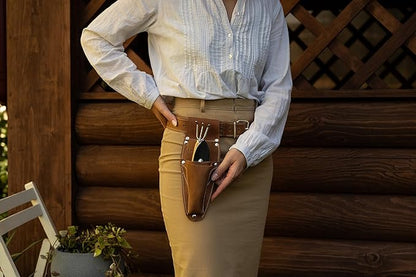 Hori Hori Leather Sheath Belt with Pruner and Scissor Pockets. Personalized Florist Tool Belt Leather, Gardening Belt with Pockets.