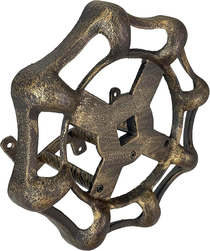 Vintage Outdoor Faucet Spigot Garden Hose Holder - Cast Iron with Weather-Resistant Bronze Finish - Decorative Wall-Mounted Hose Hanger - Holds 75 Feet - Ideal for Garden and Patio