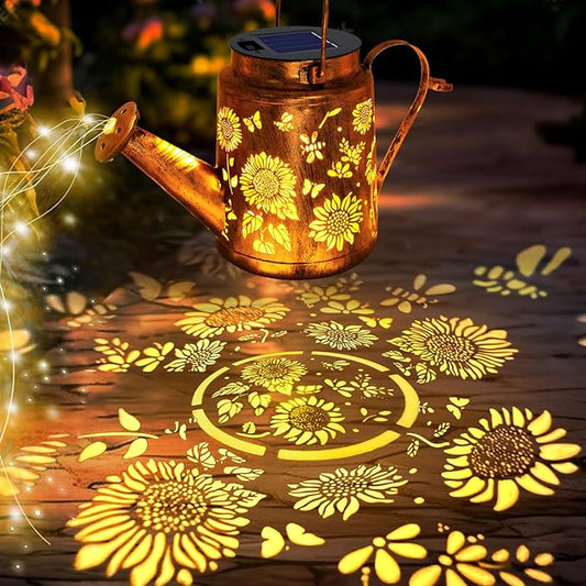 Solar Watering Can with Lights, Birthday Gifts for Christmas Mom Women, Outdoor Garden Decor Sunflower Solar Garden Lights for Outdoor Pathway Yard Lawn Patio Party, Waterproof Gardening Decorations
