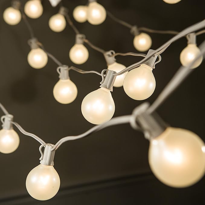 Hometown Evolution, Inc. 50 Foot Outdoor Globe Patio String Lights - Set of 50 G50 White Pearl 2 Inch Bulbs with White Cord