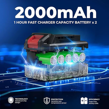 Dong Cheng 20V Brushless Impact Driver, 1840in-lbs Torque, 3200RPM, 4300IPM, 1/4" Hex Chuck, 4 Work Modes, with 2 * 2.0Ah Batteries
