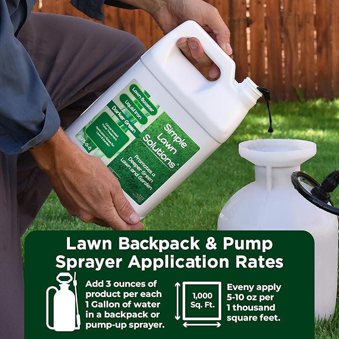 Simple Lawn Solutions - Liquid Iron Fertilizer Darker Green - Chelated Micronutrients - Concentrated Spray Booster for Turf Grass, Indoor Plants and Outdoor Garden (1 Gallon)