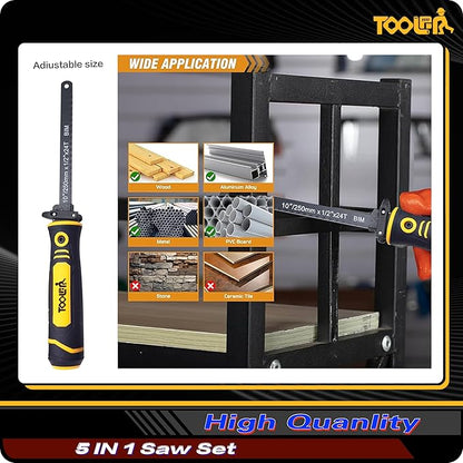 5-In-1 Multi Blades Hand Saw, 6 Inch(11T/16T) Double Edges Japanese Pull, DrywallSaw, HackSaw, Jab Saw, for Woodworking, Hard/Soft woods cutting, Metal, Blade Quick Change Mechanism.