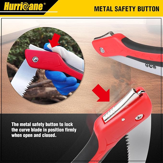 HURRICANE Folding Saw/10 Inch Pruning Implement/Wood-Cutting Gear/Camping Tree Cutter with SK5 Curved Blade/Triple-cut Razor Teeth/Outdoor Portable Cutter for Tree Trimming Gardening Hiking