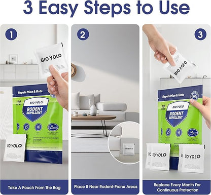 Rodent Repellent Pouches – Peppermint Oil, Plant-Powered – Repels Mice, Rats & Squirrels, Mouse Repellent– Protects Indoor, Car, RV, Boat, Garage & Cabin – 10 Pouches