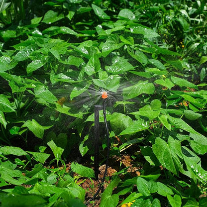 Drip Micro Sprinkler Heads with Stake: 360 Degree Sprinkler Nozzle with 1/4" Drip Irrigation Tubing - 10 Pack Drip Spray Emitters on 12 Inch Stake for Garden Water System