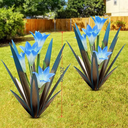 Homight Metal Agave Plant Outdoor Decoration Lily Mexican Yard Art Garden Gift Home Decor Hand Painted Metal Agave Garden Yard Statue, Outdoor Lawn Ornaments (2 Big Blue Lilies)