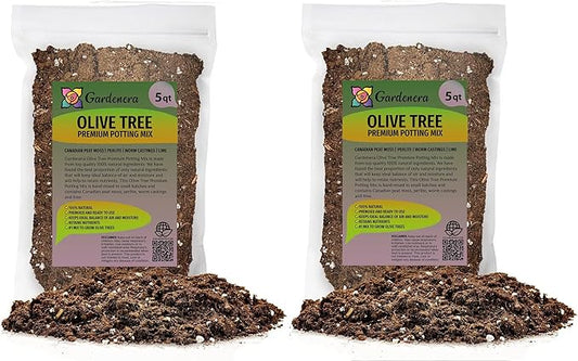 Gardenera Olive Tree Premium Potting Mix - 10 Quart - Enhanced Growth and Nutrient Retention for Thriving Trees - (2 Bags of 5QT)