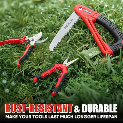 3PC Gardening Folding Saw with Pruner and Shears Set, 7 inch Hand Saw, Stainless Steel Garden Scissors 2 Pack, Professional Gardening Tools for Wood Cutting, Landscaping, Trimming, Picking
