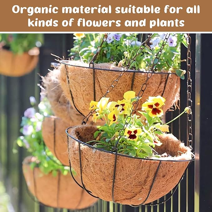 Legigo 3 Pack 20 Inch Hanging Basket Coco Liners Replacement, 100% Natural Round Coconut Coco Fiber Planter Basket Liners for Hanging Basket Flowers/Vegetables