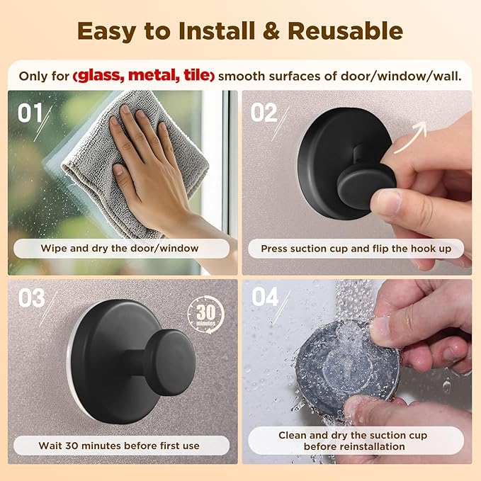 OUTXE Wreath Hanger for Front Door, Heavy Duty Suction Cup Reef Hook for Glass Window/Over Door/Outdoor, Christmas/Thanksgiving/Halloween/July 4th/Easter/Valentine/Fall/Summer/Spring (Black, 2-Pack)