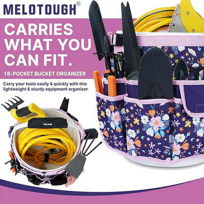 MELOTOUGH Bucket Caddy Organizer Bucket Tool Organizer for Garden Tools Fit 3.5 to 5 Gallon Bucket (Purple Flower)