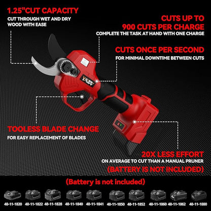 Electric Pruning Shears for Milwaukee M18 Battery, Portable Cordless Pruning Shears with LCD Display＆SK5 Blades, Adjustable Cutting Diameter 0.8-1.2 Inch for Gardening Tree Pruning(NO Battery)