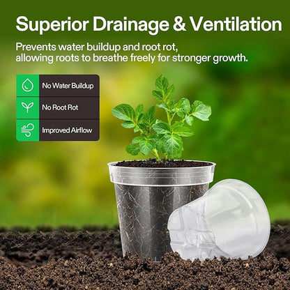 VIVOSUN 40 Packs 3/4/5/6 Inch Clear Nursery Pots with Drainage Holes, Reinforced Plastic Seedling Pots for Plants, Flowers, Cuttings, and Succulents, 40 pcs Plant Labels