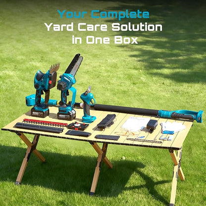 SEESII Cordless Pole Chainsaw, Hedge Trimmer, Pruning Shears, 4000mAh Battery Powered Extendable Garden Tool Kit for Outdoor Use, Electric Long Reach Saw, Hedge and Grass Trimmer, Pruner for Yard Care