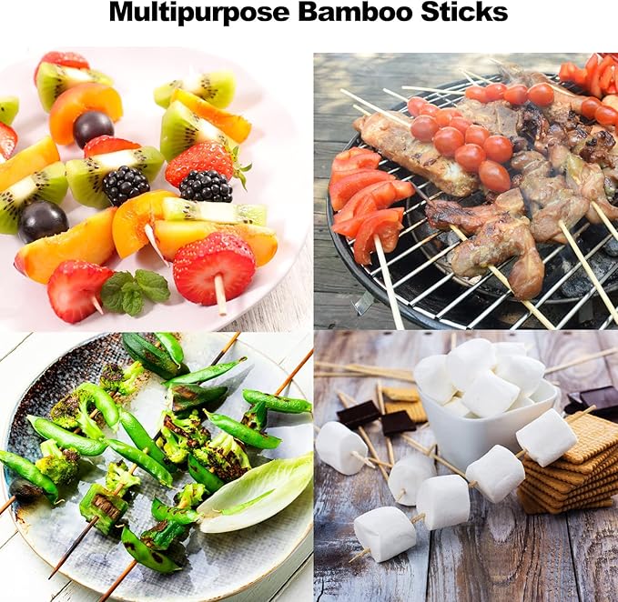 200 PCS Bamboo Skewers, 12 Inch Wooden Skewer for Appetizers, Fruit, Kebabs, Grilling Barbecue, Mini Burger, Sausage, Cocktail Picks for Drinks, Long Toothpicks, Food Sticks Natural, Kitchen Gadget