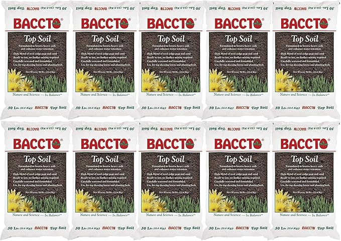 Michigan Peat 1550P Baccto Topsoil for Lawns, Gardens, and Raised Planting Beds with Reed Sedge, Peat, and Sand Mix, 50 Pounds (10 Pack)