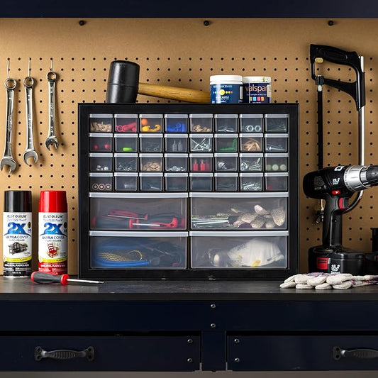 IRIS USA Screw Tool Organizer Small Parts Cabinet, 36-Drawer, Electronics Hardware Nuts and Bolts Plastic Storage Drawers Garage Storage, Stackable Bead Craft Organizer Building Bricks Sorter, Black