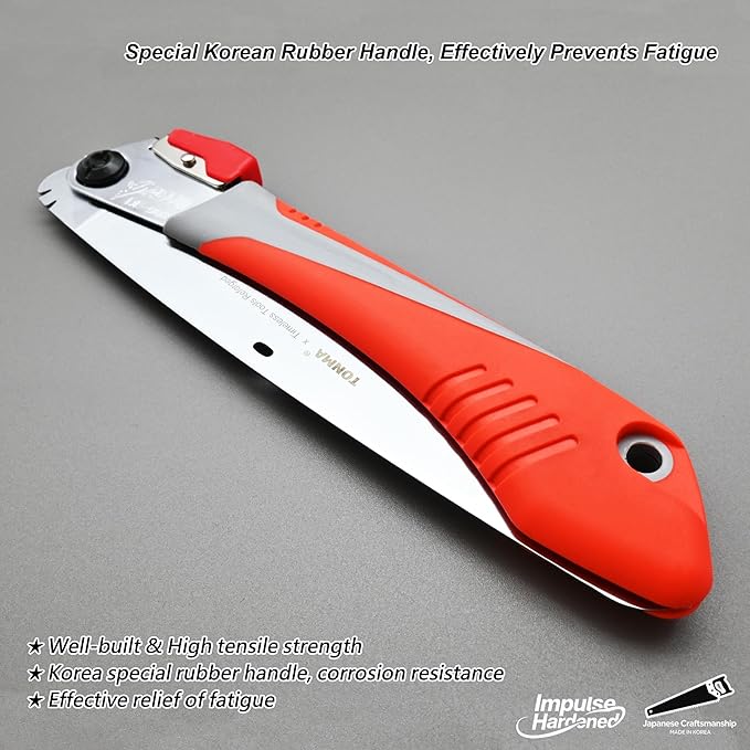 TONMA Folding Hand Saw [Made in Korea] 8" (210mm) Medium Teeth Small Pruning Hand Saw for Wood Cutting, Camping, Garden Woodworking, Japanese Craft Plating Impulse Hardened Stainless Blade