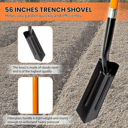 Trench Shovel for Digging, 4-Inch Trench Shovel, Heavy Duty Trenching Shovel with Fiberglass Handle, 56 Inches
