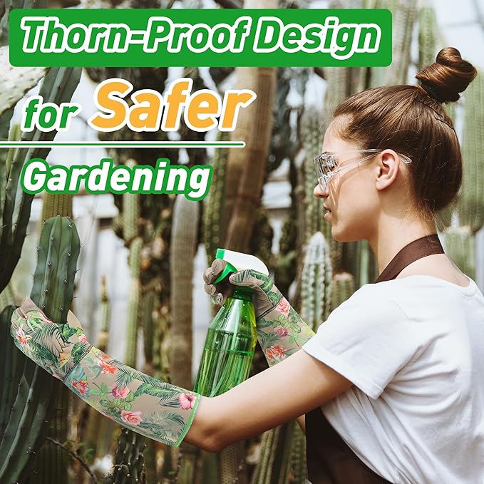 HLDD HANDLANDY Long Gardening Gloves, Leather Thorn Proof Rose Pruning Glove for Men & Women, Great Gift for Gardener