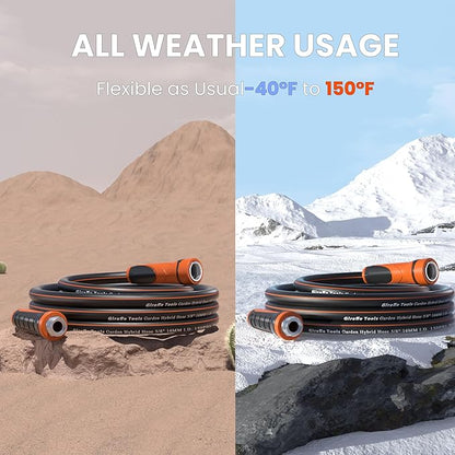Giraffe Tools Garden Hose 25ft x 5/8", Water Hose Heavy Duty, Flexible, Lightweight Hybrid Hose with Swivel Handle, Male to Female Fittings, Burst 600 PSI