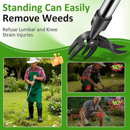 Weed Puller Tool, Stand Up Weed Remover Tool with Long Handle, 4 Claw Steel Head Weeder Tool with 4-Sectioal Pole Design, Garden Hand Weeding Tool, Smoothly Remove Weeds Without Kneeling
