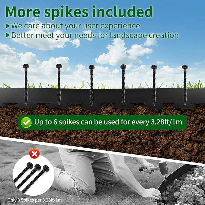 4 in x 50 Ft Garden Landscape Edging, No Dig Garden Edging Border Kit with 92 Pcs Spikes for Flower Bed Lawn Yard Grass Green