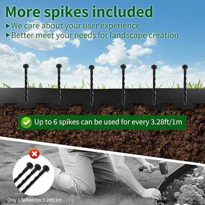 4 in x 50 Ft Garden Landscape Edging, No Dig Garden Edging Border Kit with 92 Pcs Spikes for Flower Bed Lawn Yard Grass Black