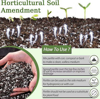 Riare 2 Quarts Organic Perlite for Plants - Horticultural Perlite Soil Amendment for Plants Potting Mix, Natural Chunky Perlite Soil Additive Conditioner Improve Root Growth, Drainage and Ventilation