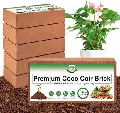 Halatool 6PCS Organic Coconut Coir Bricks Compressed Coco Coir Brick Nutrient Garden Soil with Low EC & pH Balance Premium Starting Soil Coconut Fiber Substrate for Plants Flowers Reptiles