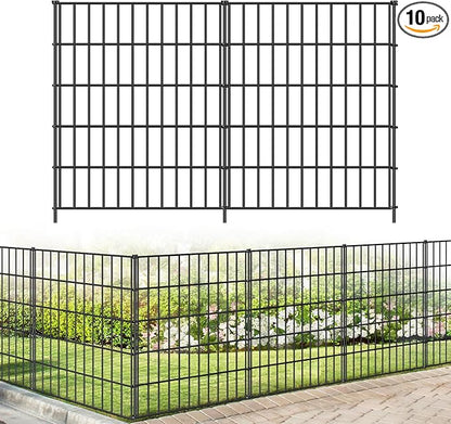 Metal Garden Fence 33.3in (H) x 23.3ft (L), 10 Panels + 11 Stakes Dog Fence Border Fence Animal Barrier, No Dig Garden Fencing for Yard Flower Bed Lawn Patio Outdoor, PIN332810 Black
