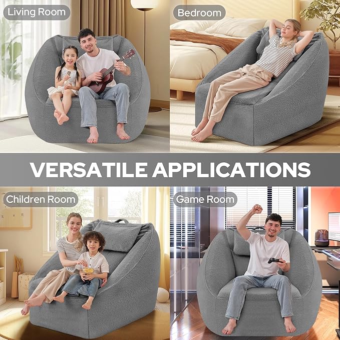 HABUTWAY Inflatable Bean Bag Chairs for Adult Blow up Chair Portable Inflatable Bean Bag Couch w/Electric Air Pump,Handle & Side Pocket for Movie Night Reading Gaming Living Room - Light Grey