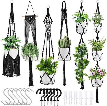 Macrame Plant Hangers, 6Pack Hanging Planters for Indoor Plants w/ 6 Set Hangers Kit Handmade Macromay Plant Hangers Indoor Flower Pots Holder Stand for Boho Home Décor (POTS NOT Included)