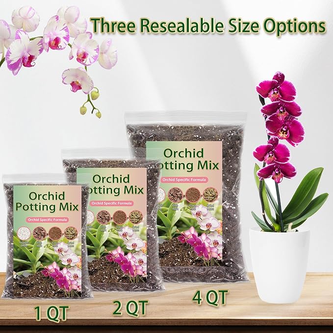 Premium Orchid Potting Mix for Repotting,2 Quarts Orchid Soil for Various Orchid Types,Orchid Specific Formula Blends Natural Pine Bark,Perlite,Coco Peat & Dried Forest Moss
