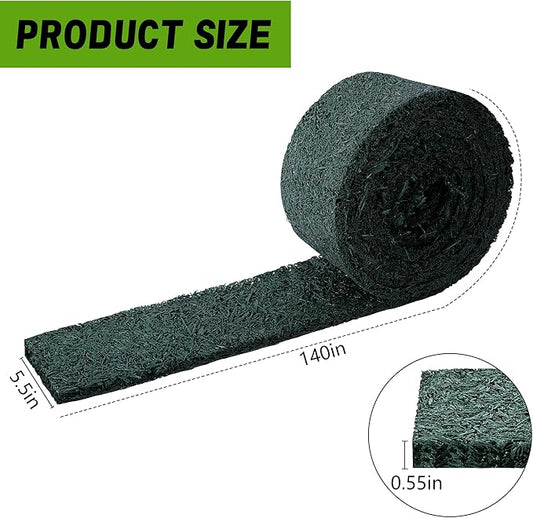 DECOHS 140" x 5.5" Recycled Rubber Mulch Mat Roll for Landscaping, Permanent Garden Pathway Mulch Barrier, Rubber Mulch Walkway Pathway Mat for Plants, Vegetable and Flower Outdoor (Green)