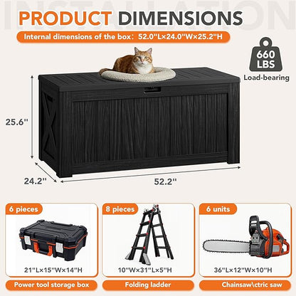 130 Gallon Deck Box Outdoor Indoor Waterproof Storage Box for Patio Furniture, Pool Accessories, Garden Tools, and Cushion Storage, Black