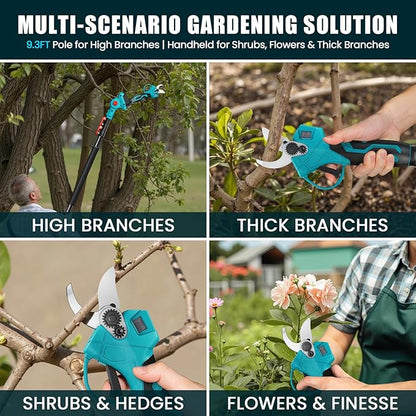 ANBULL 2-in-1 Pole Pruning Shears Cordless, 1.6" Cutting Diameter Cordless Pruner with 15.3FT Reach Extension Pole, Brushless Motor, 2×21V 4.0Ah Battery Powered Pole Pruner for Tree Trimming Garden
