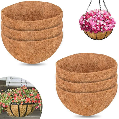 ZeeDix 6 PCS 10 Inch Coconut Liners for Planters, Round Hanging Basket Liners Natural Coco Coir Replacement Liner for Flowers Vegetables Patio Porch Garden Decor