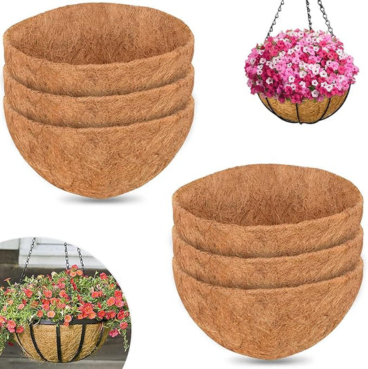 ZeeDix 6 PCS 10 Inch Coconut Liners for Planters, Round Hanging Basket Liners Natural Coco Coir Replacement Liner for Flowers Vegetables Patio Porch Garden Decor