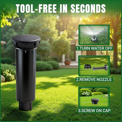 8-Pack Sprinkler Head Caps Compatible with Rain Bird 1800 Series Sprinklers, Replacement for 1800XC Model, UV-Resistant ABS and Nitrile Rubber O-Ring