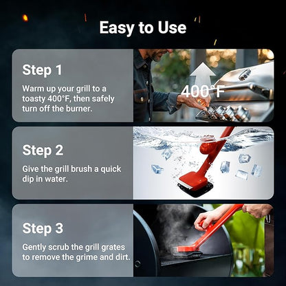 ThermoMaven BBQ Grill Brush Bristle Free - 17" Safe Steam Grill Cleaner Brush with Scraper and 5 Brush Heads for Porcelain/Gas/Charcoal Grill Outdoor Grill Barbecue Cleaner