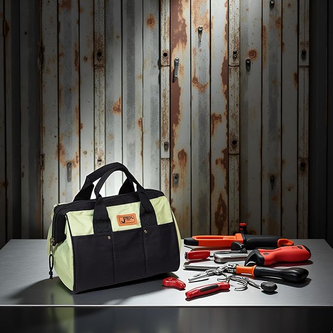 Jetech 17.5-Inch Heavy-Duty Electrician Tool Bag, Waterproof Top Wide Mouth Tools Storage Bag with Adjustable Shoulder Strap MultiPurpose Organizer Bag for Construction Gardening Man