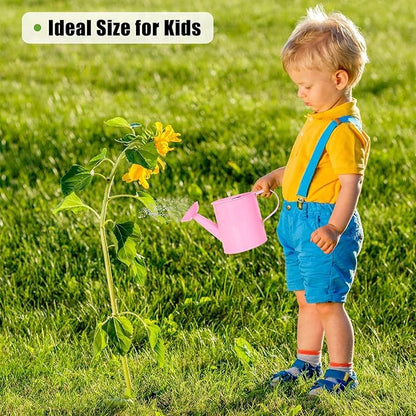 Metal Watering Can (1 Gallon) for Outdoor&Indoor Plants with Free Small Watering can for Kids, Plant Watering Can with Removable spout, Perfect for Garden Flower, Houseplants, Pink