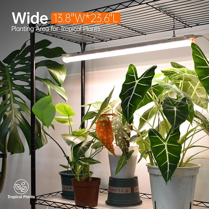 Bstrip Plant Shelf with Grow Light with Timer, Metal Plant Stand with Adjustable Rack and Wheels, 4 Pack T8 Full Spectrum Grow Light Strip for Indoor Plants, Seed Starting, Seed Tray, 23.5"x13.8"x59"