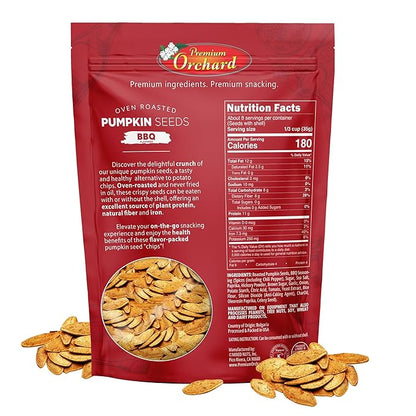 PREMIUM ORCHARD Flavored Pumpkin Seeds Oven Roasted | BBQ | High Protein Snacks for Kids and Adults | Vegan Snack | Non GMO | KETO