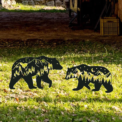 Bear Metal Garden Stakes Yard Decor, 3PCS Bear Black Silhouette Outdoor Garden Decor for Yard Art, Outside, Lawn Ornaments