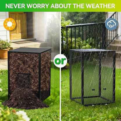 Compost Bin Outdoor - Large 93-Gal Galvanized Steel Perforated Sheet Compost Bucket with Rust-Proof Coating, Heavy-Duty & Easy Assembly, Fast Creation of Fertile Soil, for Garden, Kitchen & Yard Waste