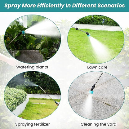 TOOVEM Electric Garden Sprayer with Battery Indicator,23.6inch Battery Powered Sprayer Wand with 16.4FT Hose,Rechargeable and Portable Spray Wand for Yard, Lawn and Garden(3 Nozzles)