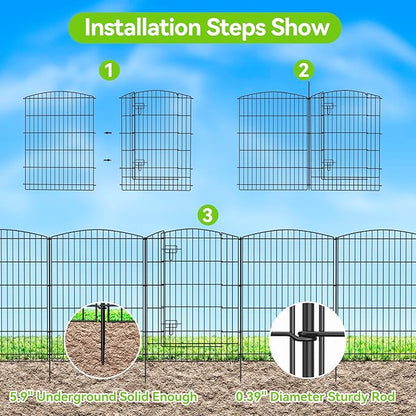 INJOPEXI Decorative Garden Fence 6 Panels 13ft (L)×36in (H) Animal Barrier Fences with 5 Panels + 1 Gate, No Dig Garden Fencing Rustproof Metal Wire Temporary Rabbit Dog Fence for Patio Outdoor Yard